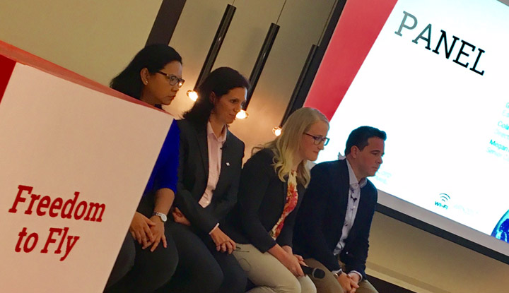 A panel of experts gathers to discuss regional differences in traveller behaviour, from L to R:Grace Fujimaki, travel blogger, Sandier Pastures; Judith Cartwright, senior vice president, global revenue management, Kerzner International; Megan Nieves, senior consultant, Airline Solutions, Sabre; Colin Stewart, Director UK, Air Europa