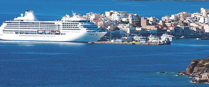 Large cruise ship stopped at exotic port