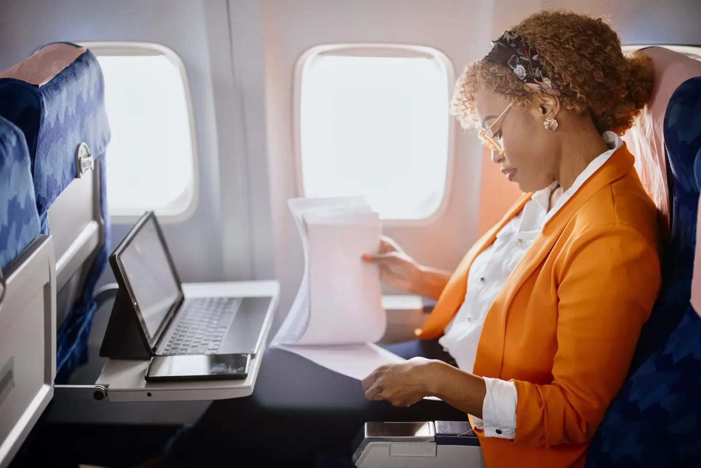woman working on a plane